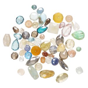 Multi-gemstone 1pkg1, hand-cut top-drilled / center-drilled mixed shape bead 1 oz mix 5x4mm-14x10mm