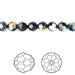 Bead 12pk jet AB, Crystal Passions&reg; 6mm round 5000