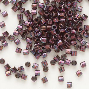 Seed bead, Delica&reg;, glass, pkg/50g, #8 cut, opaque metallic dark raspberry (DBLC-0012).