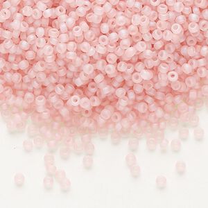Seed bead, Miyuki, glass, pkg/250g, #11 rocaille, translucent matte rainbow pink mist, (RR-155FR).