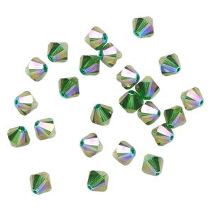 Bead 24pk dark moss green shimmer 2X, Crystal Passions&reg; 6mm bicone 5328