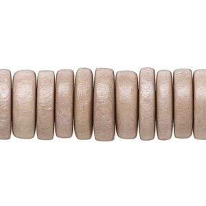 Bead, Taiwanese cheesewood (dyed / waxed), beige, 15x4mm rondelle. Sold per 8-inch strand, approximately 45 beads.