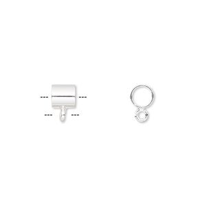 Bead 1pkg10 silver-plated, 5mm tube / open loop, brass