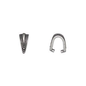Bail, TierraCast&reg;, ice-pick, pewter (tin-based alloy), 10x5mm with beaded border, 7mm grip length. Sold per pkg of 2.
