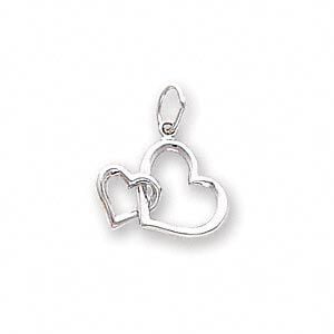 Charm, 14KtW white gold, 14x10mm double heart. Sold individually.