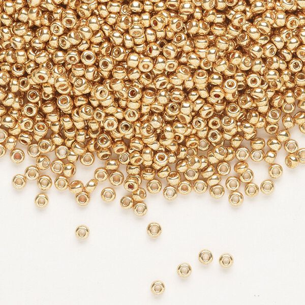 Seed bead, Miyuki 1pkg25g glass, #11 rocaille, opaque galvanized yellow gold / outside dyed (RR-1053) image number 0