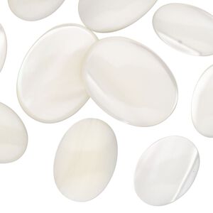 Cabochon, mother-of-pearl shell (bleached), 16x10mm-22x16mm non-calibrated oval. Sold per pkg of 10.