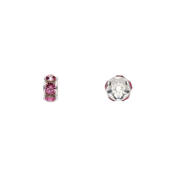 Bead 4pk rose silver plate foil back, Crystal Passions&reg; 6x3.5mm rondelle 77506 image number 0