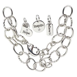Chain finding assortment brass / crystal / enamel 1pkg4 10mm-12x9mm antique silver finish /clear / black