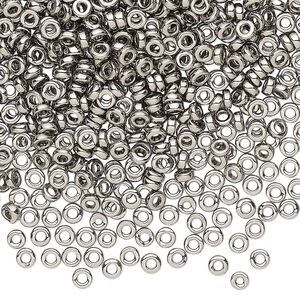 Seed bead, Miyuki, glass, pkg/10g, 3x1.3mm spacer rondelle, opaque nickel-plated, (SPR3-190).