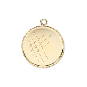 Drop, gold-plated brass, 21mm round with beaded edge and 20mm round bezel setting. Sold per pkg of 2.