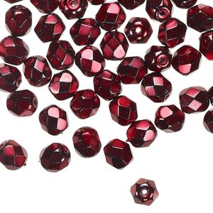 Bead 1pkg1200 (1 mass), Czech fire-polished glass, opaque carmen red, 6mm faceted round.
