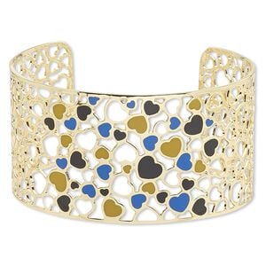 Bracelet, Avant-Garde Jewelry Collection&trade;, cuff, enamel and gold-plated brass, multicolored, 38mm wide with cutout and heart design, adjustable from 7-1/2 to 8 inches. Sold individually.
