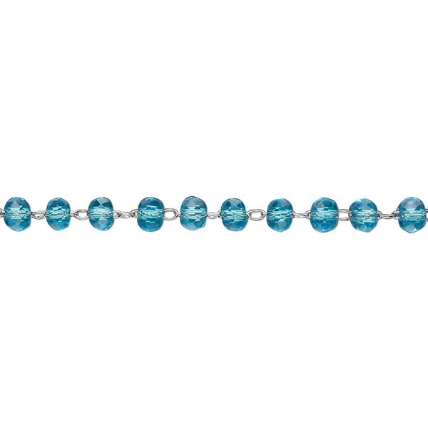Chain 1pkg1 beaded, 3.5mm faceted rondelle, turquoise blue glass / stainless steel 1 yard unfinished image number 0