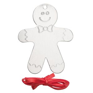 Ornament, ImpressArt&reg;, aluminum and polyester, 2-1/2x2 inch gingerbread cookie with ribbon. Sold per pkg of 3.