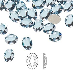 Flat back 6pk aquamarine foil back, Crystal Passions&reg; 8x6mm oval 2603