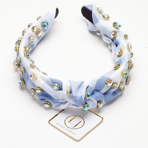 Headband 1pkg1 stainless steel / cloth / glass rhinestone / acrylic rhinestone, 30mm, 16 inches gold finish / multicolored