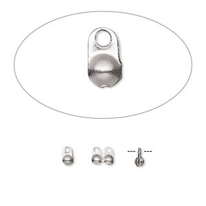 Bead tip side clamp-on 1pkg100 stainless steel, 4x2.5mm / 2 closed loops / fits 1.2-1.5mm ball, Hot Tips&reg;