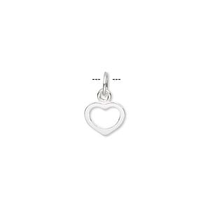 Charm, sterling silver, 8x7mm double-sided flat open heart. Sold per pkg of 6.