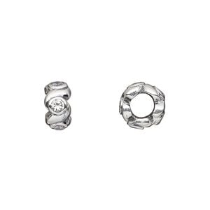 Bead 1pkg1 sterling silver, 10x5.5mm rondelle, clear cubic zirconia Dione&reg;