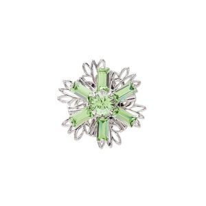 Sew-on 1pk peridot rhodium finish, Crystal Passions&reg; 17mm flower 62002