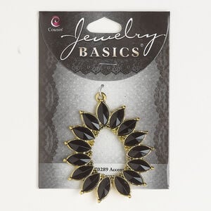 Focal 1pkg1, antique gold-finished brass and acrylic, black, 55x49mm fancy teardrop.