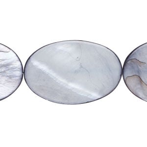 Mother-of-pearl shell 1pkg1, flat oval bead 14 inch blue steel 31x21mm
