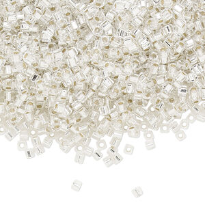 Seed bead, Miyuki, glass, pkg/250g, 1.8mm square, transparent silver-lined crystal clear, (SB-1).