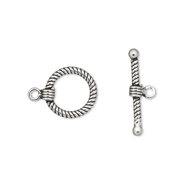 Clasp toggle 1pkg1 sterling silver, 12mm twisted round, antiqued 1-strand image number 0