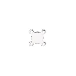 Link, silver-finished brass, 7.5x7.5mm flat round with SS34 round setting, 4 loops. Sold per pkg of 10.