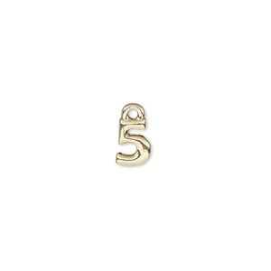 Charm, gold-finished "pewter" (zinc-based alloy), 7.5x5.5mm number 5. Sold per pkg of 2.
