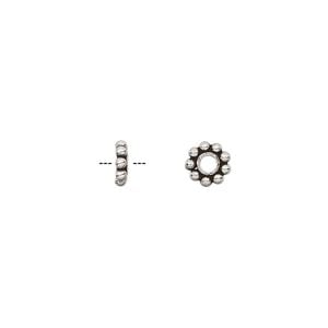 Bead 1pkg2 sterling silver, 6x2mm beaded rondelle, antiqued