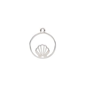 Charm Amoracast&reg; 1pkg1 sterling silver, 14mm double-sided cutout mermaid seashell round