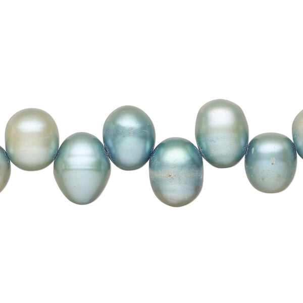 Freshwater pearl 1pkg1, top-drilled rice, 14 inch light teal / cream 9x8mm-13x9mm cultured image number 0