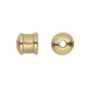 Cord end 1pkg2 gold-plated pewter, 11mm textured round tube / 9mm inside diameter, JBB Findings