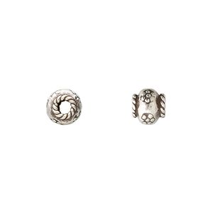 Bead 1pkg2 sterling silver, 7x6mm rondelle / flowers / rope edge, antiqued Hill Tribes