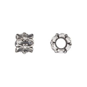Bead 1pkg1 sterling silver, 10.5x8.5mm flower rondelle, antiqued