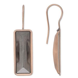 Ear wire fishhook 1pkg4 Almost Instant Jewelry&reg; antique copper-plated, 40x13mm / 24x8mm rectangle glue-in setting, 20 gauge brass 2 pair