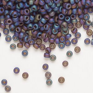 Seed bead, Miyuki, glass, pkg/50g, #8 rocaille, translucent matte rainbow root beer (RR-135FR).