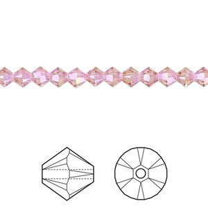 Bead 48pk light rose shimmer 2X, Crystal Passions&reg; 4mm bicone 5328