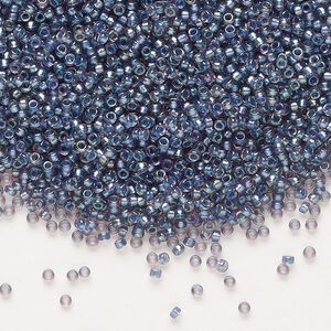 Seed bead, Miyuki, glass, pkg/35g, #15 rocaille, translucent tidal-lined luster crystal clear (RR-3747).