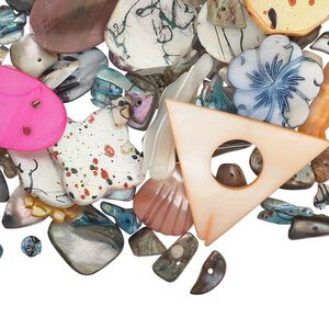 Component mix, mother-of-pearl shell (natural / bleached / dyed / coated) 1pkg0.25lb, mixed colors, 6x6mm-30x18mm multi-shape.