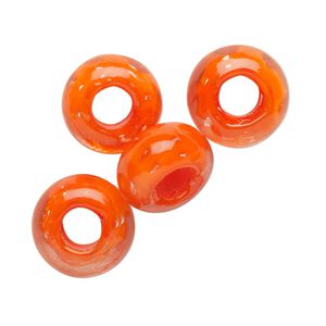 Bead, lampworked glass, translucent orange, 14x8mm rondelle. Sold per pkg of 4.