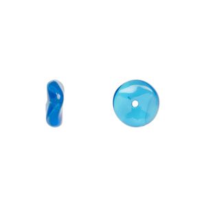 Bead, Czech pressed glass, opaque white/blue, 10x4mm rondelle. Sold per 15" to 16" strand.
