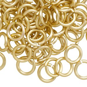Jump ring 1pkg100 aluminum, 10mm round, 14 gauge / 6.8mm inside diameter / gold / matte