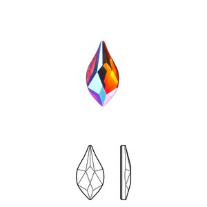 Flat back 4pk fireopal glacier blue foil back, Crystal Passions&reg; 14x7mm flame 2205