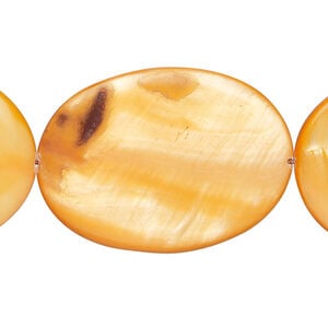 Mother-of-pearl shell 1pkg1, flat oval bead 15 inch orange 35x25mm-35x26mm