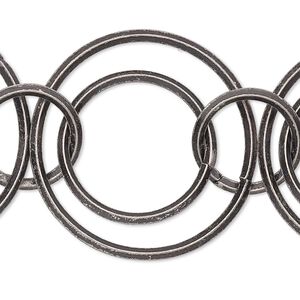 Chain 1pkg1 silver-plated round, 11mm / 16mm / 23mm interlocking, antique brass 5 foot unfinished