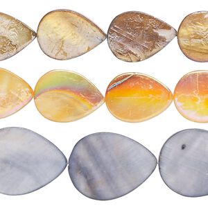 Mother-of-pearl shell 1pkg3, flat teardrop bead mix 15 inch multicolored AB, 15x11mm-22x17mm