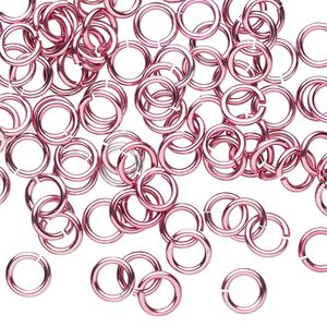 Jump ring 1pkg100 aluminum, 6mm round, 18 gauge / 4.2mm inside diameter / pink